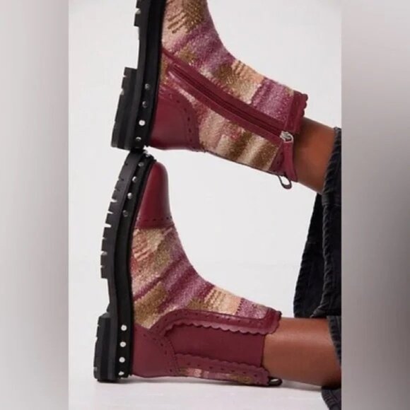 Free People Burgundy and Multicolor Knit Ankle Boots - Picture 2 of 11